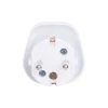 A white universal travel adapter with three pin slots for AU to EU connections, featuring a smooth, rounded design.
