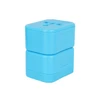 A blue universal travel adapter kit stacked with two rectangular units, featuring multiple ports and a logo.