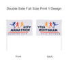 A rectangular cheering flag with a logo, featuring vibrant colours on both sides. Sticks included for display.