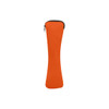 An orange zippered pouch designed for carrying travel utensils, featuring a sleek, streamlined shape.
