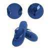 A pair of blue rubber thongs featuring a textured sole and a glossy strap, accompanied by close-up views.