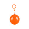 An orange ball with a clip attachment, designed for a novelty rain poncho.