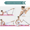 A Figure 8 resistance band with handles, featuring black bands and flexible rubber, displayed in a variety of exercise positions.