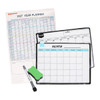 A magnetic calendar planner set featuring a monthly planner, notes board, eraser, and a whiteboard marker in various colours.