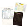 A magnetic calendar planner set featuring a yearly, monthly, and weekly planner in various pastel colours and a black background.