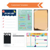 A collection of various planner templates, featuring a to-do list, meal planner, timetable, calendar, and note sheet design.