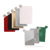 A set of stainless steel portable mirrors in various colours including red, black, white, silver, and green, featuring a logo.