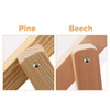 A close-up of two wooden samples, one pine and one beech, highlighting their grains and finishing details.
