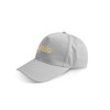 A grey cap with a branded logo on the front, featuring a classic design and adjustable back.