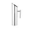A drink bottle featuring a sleek, polished stainless steel design with a pointed spout and a side handle.