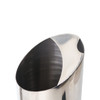 A stainless steel pitcher with a sleek design and a curved spout, featuring a reflective finish.