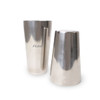 A stainless steel Boston cocktail shaker set in silver, comprising a 550ml and a 750ml shaker, featuring a logo.