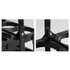 A foldable beer basket in black, featuring cup holders and metal fastenings for stability. It has a sleek design and a logo.