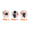 A drink bottle stopper in black, featuring three sequential steps demonstrating its use, with a logo at the top.