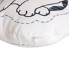 A custom pillow featuring a white fabric with a patterned design and a zip closure.
