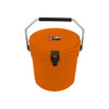 An orange 12L ice bucket with a sturdy handle and a lid, featuring a logo on the front.