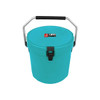 A turquoise 12L ice bucket with a handle and a secure lid, featuring a logo on the front.