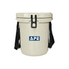 A 15L cream ice bucket with a black rope handle and a logo on the front.