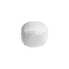 A white Hacky Sack with a smooth surface and a rounded shape, featuring a small logo.