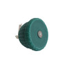 A teal hat-shaped candle with a textured surface, featuring a metallic base. Includes a branding label.