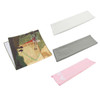 A collection of quick dry towels in white, grey, pink, and a patterned design featuring hiking themes. Each towel has branding.