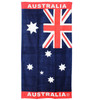 A navy blue beach towel featuring the Australian flag and stars, with a logo present.