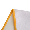 A white sports towel featuring a vibrant yellow trim, designed for leisure and gym use. Includes a logo.