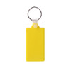 A rectangular hard plastic keyring in bright yellow, featuring a silver keyring attachment.