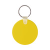 A round yellow Durasoft keyring with a silver metal ring attached.