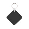 A square, black keyring with a metal ring for attachment. The keyring has a smooth surface and a white clip.