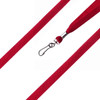 A red bootlace lanyard with a metal clip attachment, featuring a smooth fabric design.