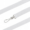 A white bootlace lanyard with a silver metal clip for attachment. It features a textured fabric design.