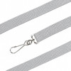 A grey bootlace lanyard featuring a metal clip for attachments. It has a simple, textured design.
