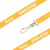A yellow poly ribbed lanyard with a clip and branding, labelled "EMPLOYEE."