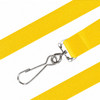 A yellow nylon lanyard featuring a metal clip for attachment.