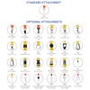 A collection of lanyard attachments in various colours, including hooks, clips, and connectors. Some have branding.