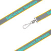 A grey safety lanyard with a yellow trim and a clip, featuring a branded logo on both sides.