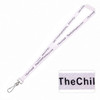 A white bamboo ribbed lanyard featuring a logo and text, ideal for exhibitions and events.