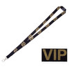 A black lanyard with gold "VIP" branding and a metal clip for attachment.