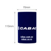A drink bottle stubby holder in navy blue with a logo, measuring 70mm by 110mm.