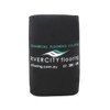 A foldable stubby holder in black with a logo and text for a flooring company.