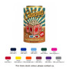 A drink bottle stubby holder featuring a retro cinema design with popcorn and striped cups in various colours.