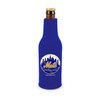 A drink bottle cooler in blue with a logo, designed to fit standard-sized bottles.