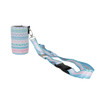 A drink bottle holder in pastel colours with a patterned design and a detachable strap. It includes a bottle opener.