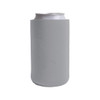 A drink bottle holder in light grey, featuring a smooth surface and a logo. Suitable for standard cans.