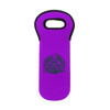 A drink bottle cooler in vibrant purple with a handle and a black logo on the front.