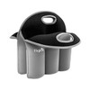 A drink bottle cooler in grey with black accents, featuring six compartments and two carrying handles.