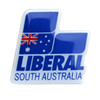 A lapel pin featuring a blue design with the Australian flag and the text "LIBERAL SOUTH AUSTRALIA."