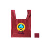 A maroon reusable foldaway shopping bag with a logo featuring a cloud and a medical cross. The bag is compactly folded beside it.