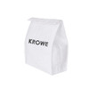 A white Tyvek cooler lunch bag with a rectangular shape and a brand logo on the front.